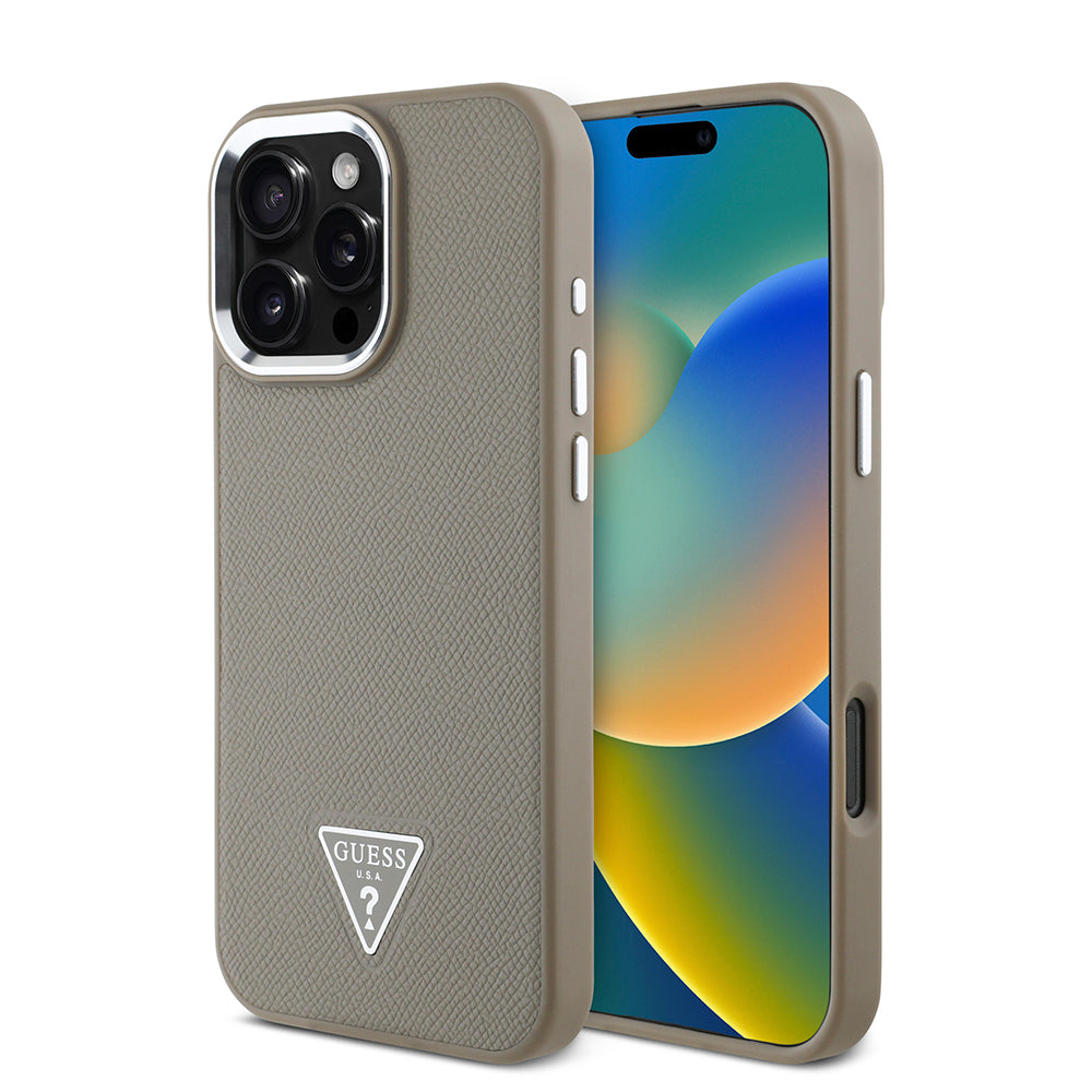 Guess iPhone 16 Pro Max Orjinal Lisanslı Magsafe Şarj Özellikli Grained Triangle Telefon Kılıfı - 1 Guess iPhone 16 Pro Max Orjinal Lisanslı Magsafe Şarj Özellikli Grained Triangle Telefon Kılıfı - 1